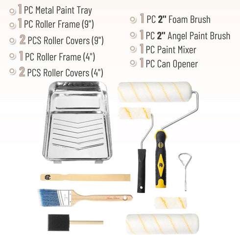 Set 11 9" 4" Bates Paint Tray - pcs Kit with & Rollers, Small Roller, Trays & Covers for House Painting