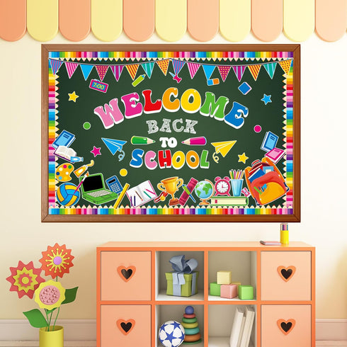 Welcome Back to School Bulletin Board Decorations, First Day Theme Border Set, Pencil Notebook Paper Cutouts