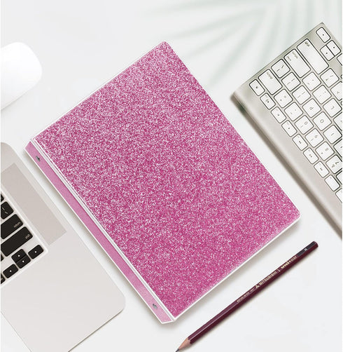 Glitter 3 Ring Binder Organizer, 1 Inch Binder Holds 300 Pages, Waterproof Durable View Binder, Pink, 10.5'' x 11.5''
