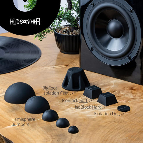 1.5” Bigfoot Isolation Feet - Non Adhesive Rubber Stoppers, 4 Pack Non-Skid Bumpers for Turntable Isolation, Anti