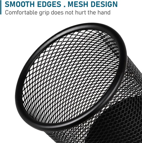QYH Mesh Pen Cup, 6 Packs Black Metal Pencil Holder for Desk, 3.54x3.93 Inch Organizer