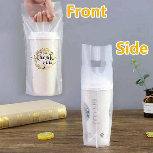 YHNTGB 200 Packaging 11 6.3 Inch Pcs Handle Drinking Poly Bags Single Cup Clear Plastic Carriers Take Out Delivery