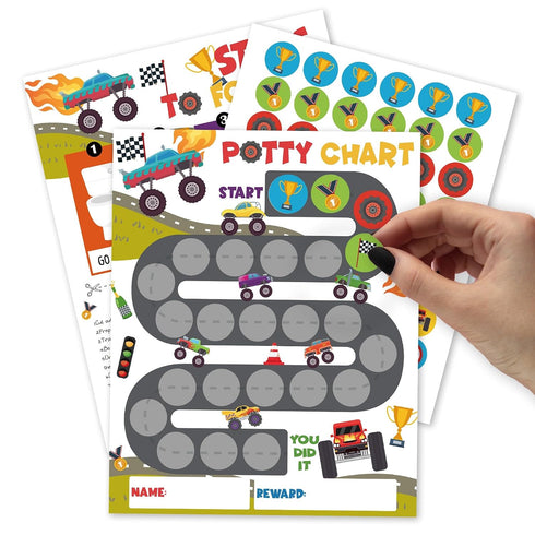 APIILVPQ Potty Training Chart with Reward Stickers, 10 Potty Chart for Toddlers Boys,