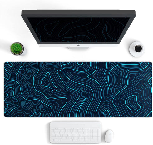 Ovenbird Gaming Mouse Pad with Stitched Edges, Topographic Map Blue Mouse Pad, Extended XL Mousepad with Anti-Slip Base, Cool Large Mouse Pad for Desk, 31.5 x 11.8 in, Blue