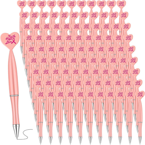 Yeaqee 100 Pcs Breast Awareness Pink Ribbon Pens, Breast Cancer Message Pens for Awareness Event Gift Bag Refill (Pink)