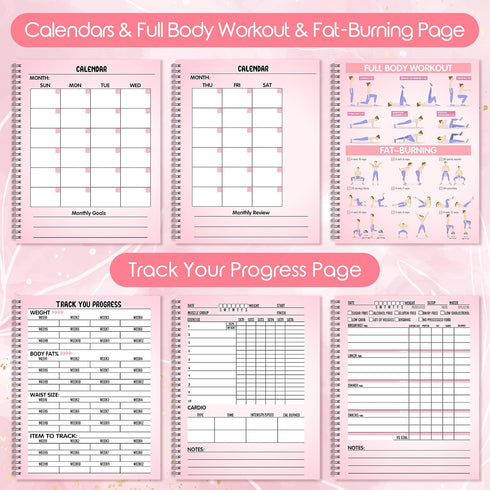 Food and Fitness Journal for Women, Weight Loss Tracker Planner, Workout Diary, 138 Pages, 8.5 x 11 with Calorie Counter