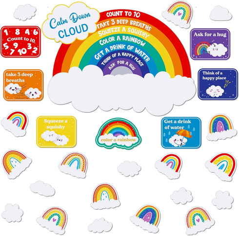 Tatuo 69 Pcs Calm Down Cloud Mini Bulletin Board Set, Rainbow Cloud Cutouts for Classroom