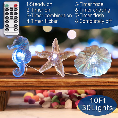 10 30 Impress Life Ocean Theme String Lights, Beach Decor Starfish Seahorse Sand Dollars Nautical Decorative Lights