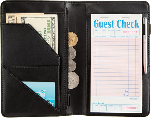 Server Books for Waitress,Cute Pocket Leather Money Organizer Wallet Note Pad Cash Bill Restaurant Guest Check Book
