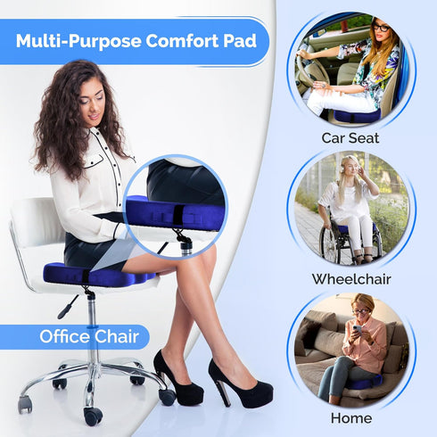 Gel Seat Cushion Navy Blue Flannel Pillow with Velvet Removable Cover Ergonomic Sponge Support for Office