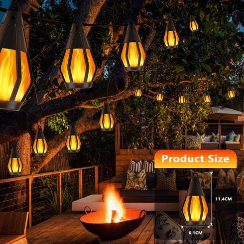 33Ft 15 Bulbs, Solar String Lights for Outside, Solar Patio Light with Flickering Flame Light Waterproof Warm White