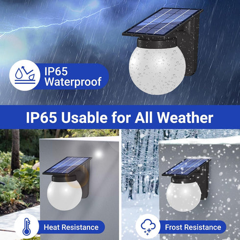 1 Pack, 3 IP65 Solar Wall Lights Outdoor, Lighting Modes, Waterproof, Wireless Solar Powered LED Lights for Backyard