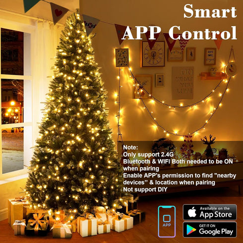 98.4FT 300 Brizled Smart Christmas Lights, LED Color Changing Christmas Lights with APP/Voice Control, Warm White