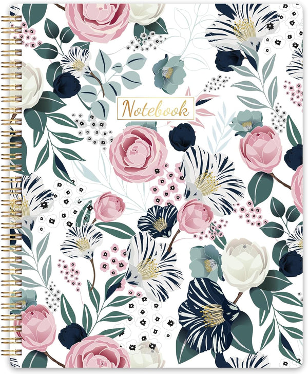 Spiral Notebook, 8.5" x 11", Journal with Thick Paper & Back Pocket, 144 Pages, Twin-Wire Binding, Floral