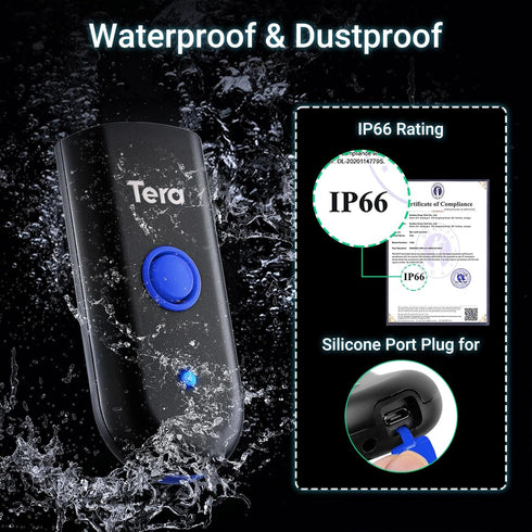Tera Mini 1D Barcode Scanner: Waterproof Pocket Wireless Laser Scanner 3 in 1 for iOS Windows Android 1100L