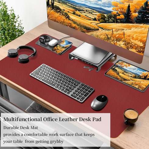 Office/Home.31.5"x 15.7" Bloss Red Leather Desk Mat Protector,Large Mouse Pad,Dual-Side Use Mouse Pads,Office Desks