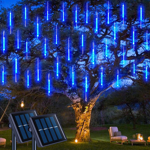 JMEXSUSS 2 Pack Solar Meteor Shower Lights, Blue Meteor Cascading Rain Lights,