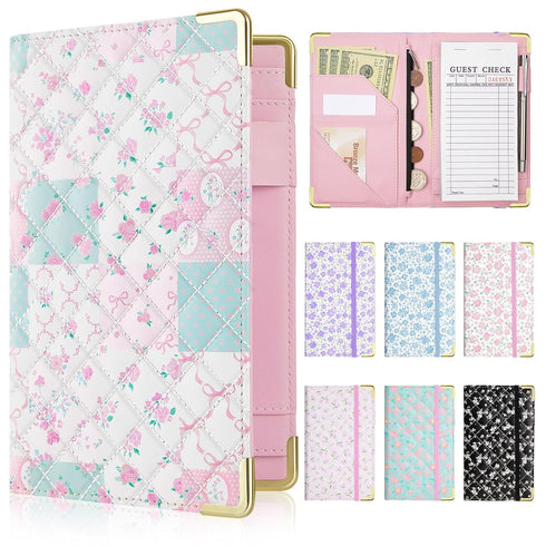 Server Books for Waitress, Faux Leather Server Book with Zipper Pocket, Cute