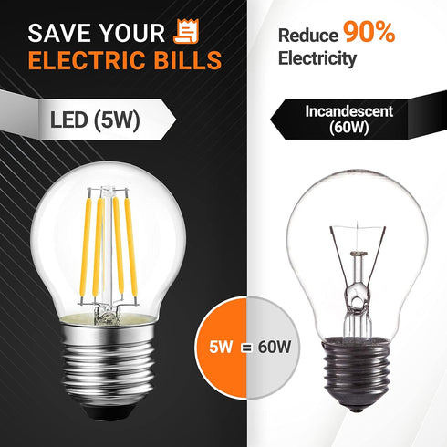 G45 E26 Bulb 120V 5W (60 2700K 550lm Non-Dimmable 6 Packs BlueStars Edison LED Filament Globe Watt Equivalent), Warm