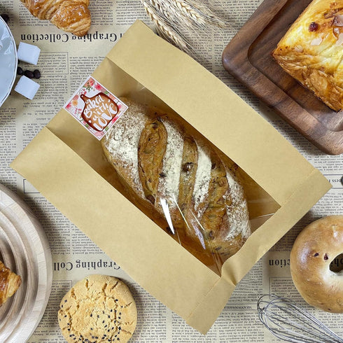 Packaging 25Pcs 13.7x8.2x3.5in Paper Bread Bags for Homemade with Window&Sticker Ideal for Sourdough Bread, Bread Loaf