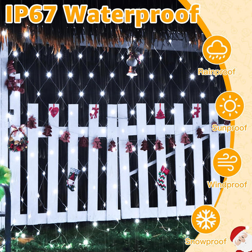 IP67 210LED 10x7ft 8 Ollny Net Lights Outdoor Mesh Lights Waterproof, Cool White Christmas Net Lights, Connectable