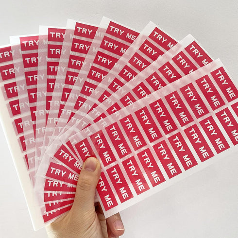 Top label Try Me Stickers, Tester Sample Label for Cosmetics, Pink Sample Stickers 1.25x0.5 Inch, 500 Pcs