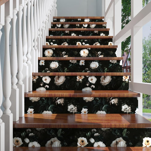 Black Floral Wallpaper Peel and Stick Vinyl for Cabinets, Waterproof Self-Adhesive Contact Paper for Kitchen Countertop