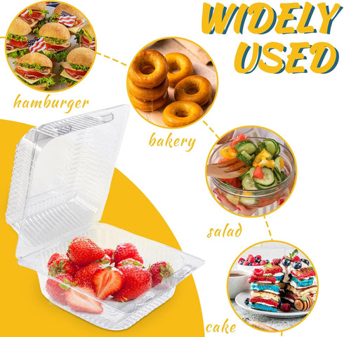 200 PCS Clear Plastic Square Hinged Containers, Disposable Clamshell Food Containers with Lids for To Go Items