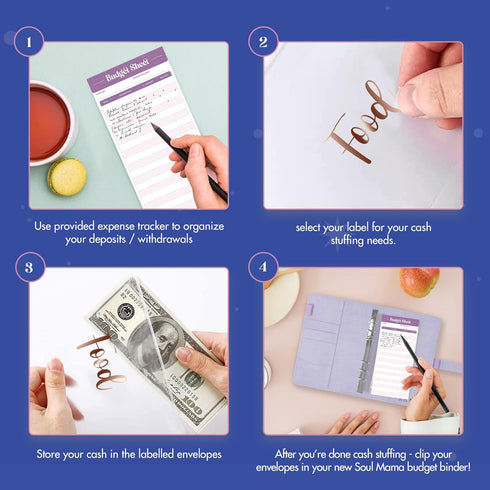 SOUL MAMA Budget Binder with Cash Envelopes - Purple Money Organizer for Cash, A6 Binder for Budgeting