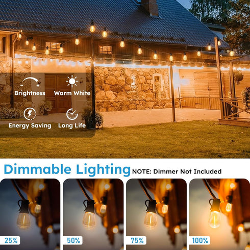 S11 50FT, 16 Bulbs 2700K Dimmable GvvooHome LED Outdoor String Lights Shatterproof & Waterproof Patio Lights