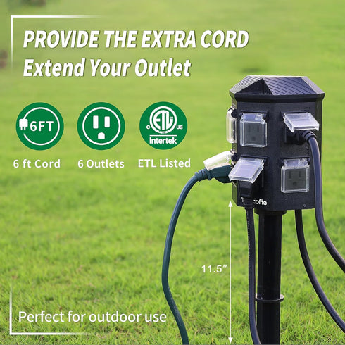 Tiffcofio 100FT 6FT 6 Outdoor Power Stake Timer, Remote Control, Dusk to Dawn Christmas Light Timer, Extension Cord