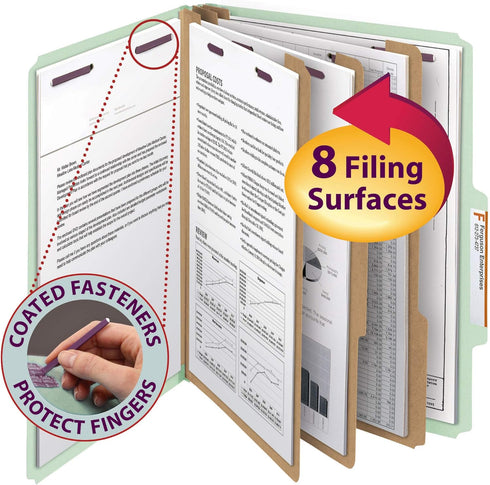 Smead Pressboard Classification File Folder, Letter Size, 3 Dividers, 3" Expansion, Gray/Green, 10 per Box (14091)