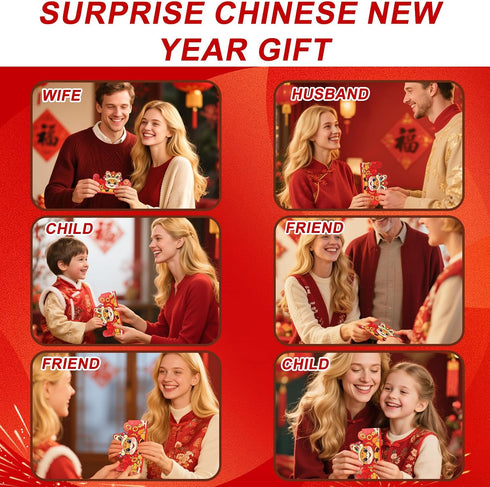 Fukaisu 8pcs 2026 6 Chinese New Year Red Envelopes, Lunar Horse New Year Money Holders with Card Slots Each Spring