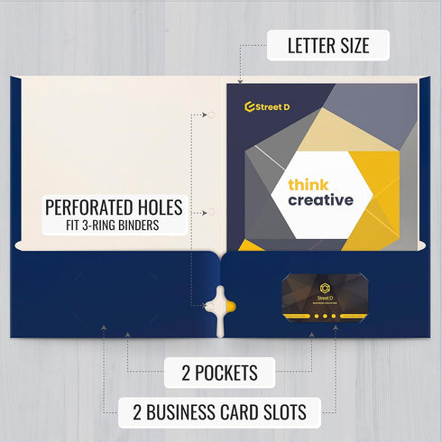 Better Office Products Two Pocket Portfolio Folders, 50-Pack, Blue, Letter Size Paper Folders