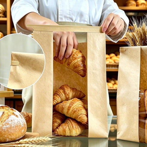BIUBIU 50Pcs 16x10x5in Extra Large Paper Bread Bags with Tin Tie Tab Lock, XL Sourdough Bread Bags for Homemade Bread