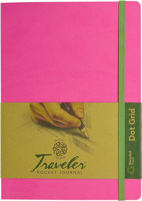 Pentalic 6" x 8" Pocket Dot Grid Traveler Journal, 160 Pages, Bright Pink by Pentalic