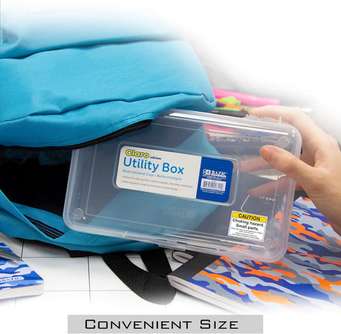 BAZIC Plastic Pencil Case Utility Storage Box, Clear Color, Multi-Purpose Organizer for Pens and Pencils, 4-Pack