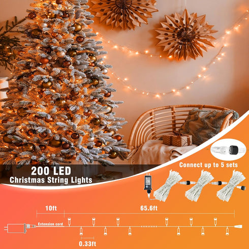 200 LED Halloween Lights Outdoor, 66ft Orange String Lights Indoor 8 Modes Clear Wire, Plug in Waterproof Orange Christmas Lights for Christmas Halloween Tree Thanksgiving Decorations by Vivideal