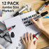 Teling Jumbo Size Permanent Markers - 12 Pcs Bulk Chisel Tip Big Marker Pens for Industrial Use