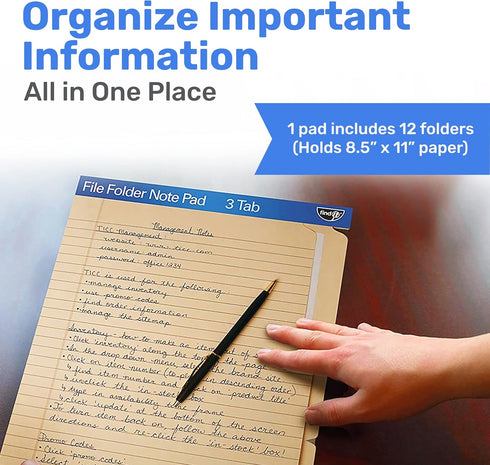 Find It File Folder Notepad - Manila - Pack of 12 - 9.5 x 12.5 Inch Notebook Organizer for Filing and Document