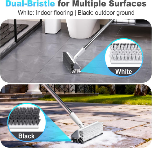 Floor Scrub Brush with Long Handle, Heavy-Duty Stiff Bristles, V-Shape Floor Scrubber Brush for Tile, Concrete & Grout