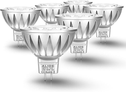 ALIDE 12V MR16 GU5.3 LED Outdoor Landscape Bulbs, 5W, 35W-50W Halogen Replacement, 2700K Soft Warm White, 6 Pack