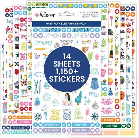 bloom daily planners Monthly Celebrations Planner Stickers for Calendar Decorating, Planning, Scrapbooking (14 Sheets)