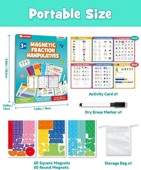 FADAWU Magnetic Fraction Educational Puzzle, Magnetic Fraction Demonstration Book with Fraction Tiles & Circles
