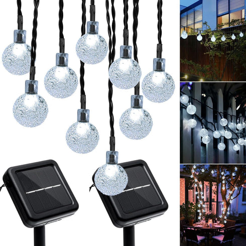 Galavasen Outdoor Solar String Lights, 2x46FT 66LED 8Modes Crystal Solar Powered Christmas Fairy