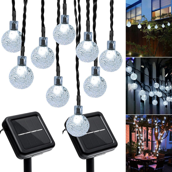Galavasen Outdoor Solar String Lights, 2x46FT 66LED 8Modes Crystal Solar Powered Christmas Fairy