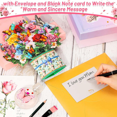 6 Pack 3D shynek Paper Flower Pop Up Cards, Flower Bouquet Card Popup Greeting Cards for Mother's Day, Graduation