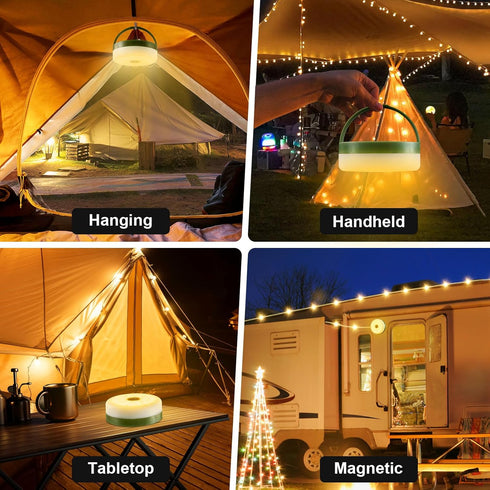 4 1 33FT 9 Camping String Lights, in Quick Storage Rechargeable Tent Lights with Lighting Modes, Hanging Waterproof