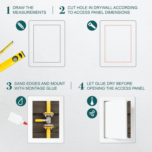 6" x 8" White Plastic Access Panel for Plumbing, Electricity, Heating, Alarm - Drywall Bathroom Services Cover