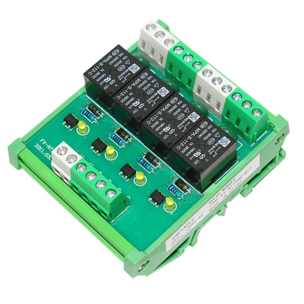 4 Channel Relay Module - 1 SPDT DIN Rail Mount 12V DC/AC Interface Relay Module (FY-T734-12VACDC)